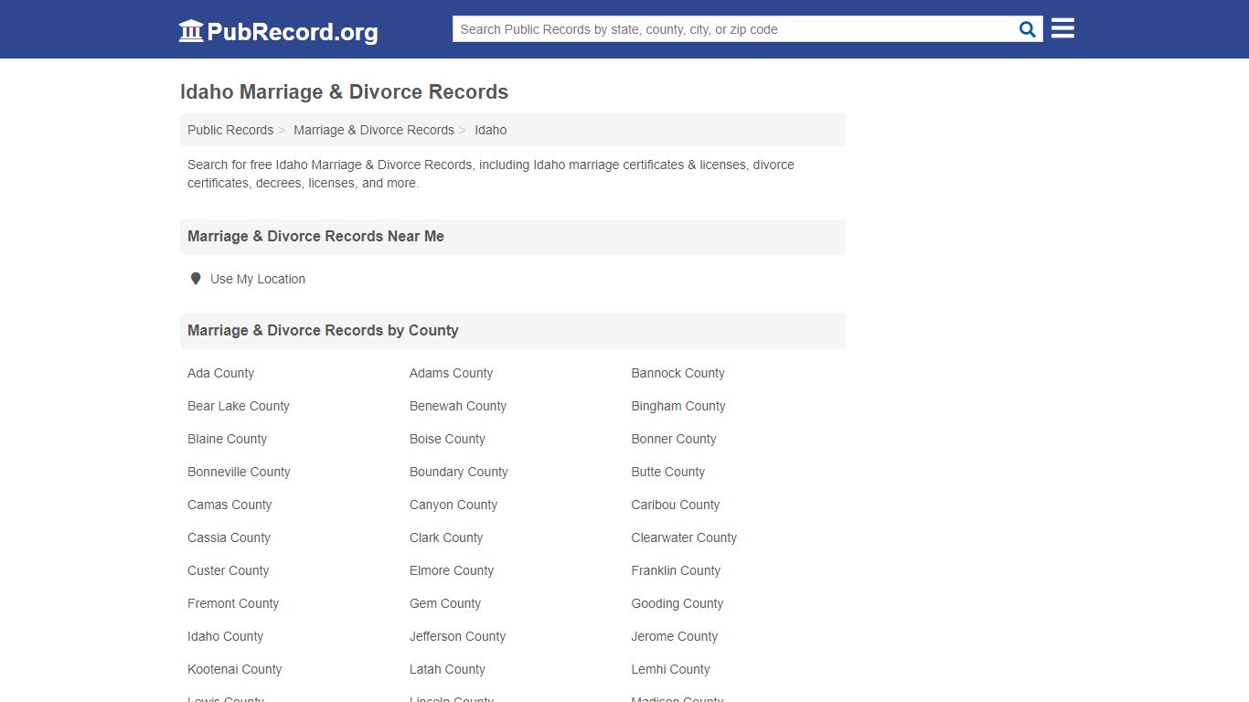 Free Idaho Marriage & Divorce Records - pubrecord.org